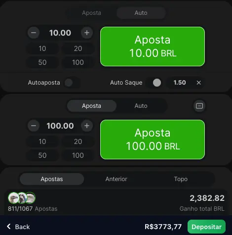 Interface do Aviator